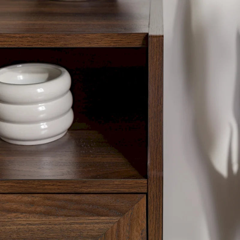 Modern 2-Drawer Nightstand with USB Charging Port and Metal Legs