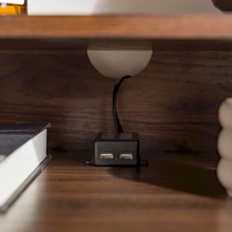 Modern 2-Drawer Nightstand with USB Charging Port and Metal Legs