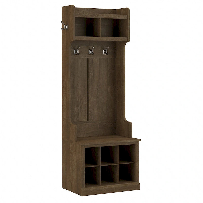 Hall Tree and Small Shoe Bench with Shelves and Coat Hooks