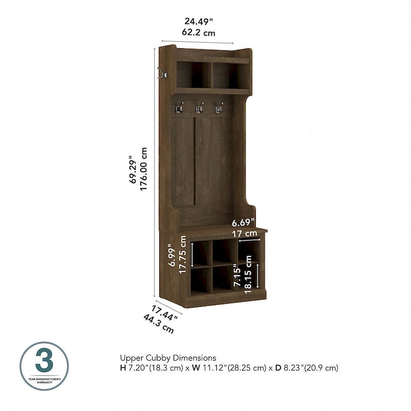Hall Tree and Small Shoe Bench with Shelves and Coat Hooks
