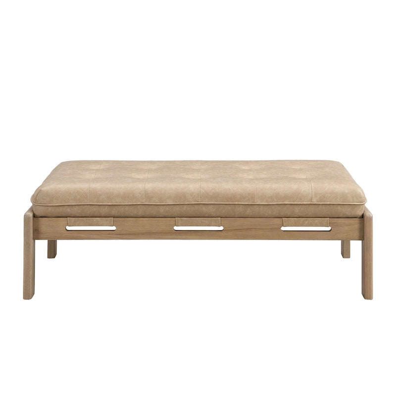 48-Inch Rectangle Button-Tufted PU Leather Ottoman Coffee Table with Rubberwood Frame