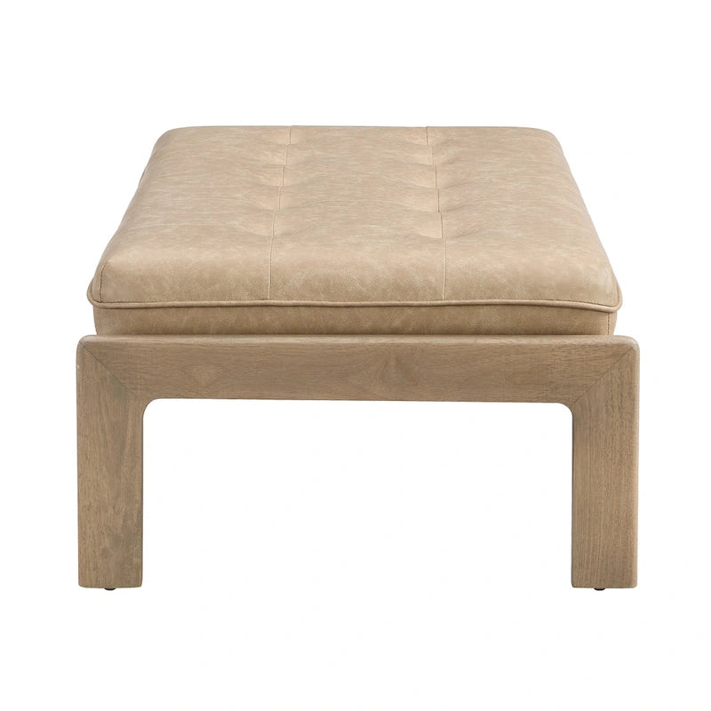 48-Inch Rectangle Button-Tufted PU Leather Ottoman Coffee Table with Rubberwood Frame