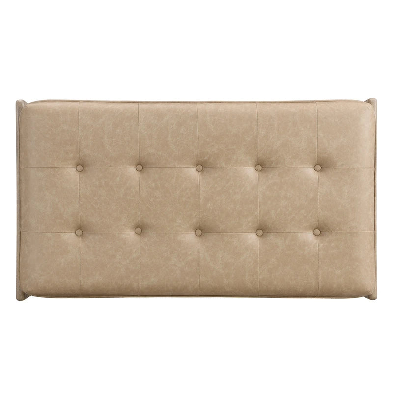 48-Inch Rectangle Button-Tufted PU Leather Ottoman Coffee Table with Rubberwood Frame