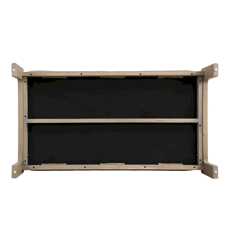 48-Inch Rectangle Button-Tufted PU Leather Ottoman Coffee Table with Rubberwood Frame