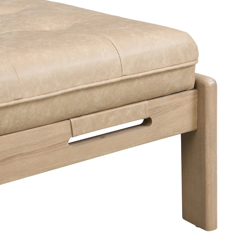 48-Inch Rectangle Button-Tufted PU Leather Ottoman Coffee Table with Rubberwood Frame