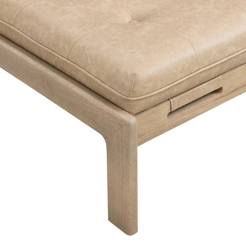 48-Inch Rectangle Button-Tufted PU Leather Ottoman Coffee Table with Rubberwood Frame