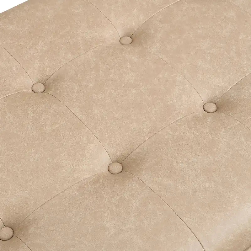 48-Inch Rectangle Button-Tufted PU Leather Ottoman Coffee Table with Rubberwood Frame