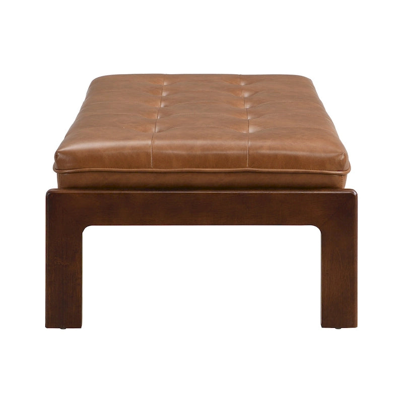 48-Inch Rectangle Button-Tufted PU Leather Ottoman Coffee Table with Rubberwood Frame