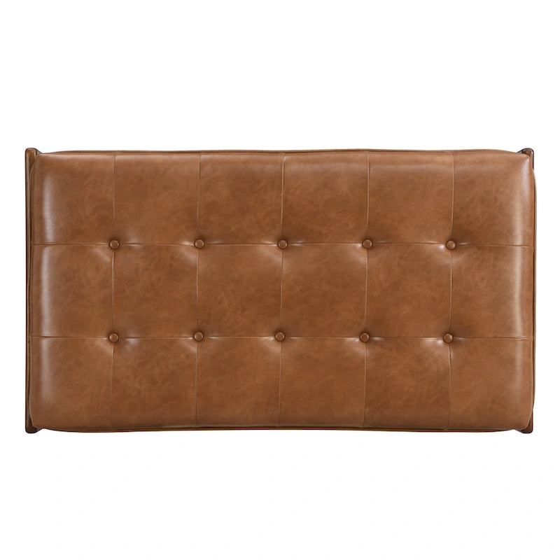 48-Inch Rectangle Button-Tufted PU Leather Ottoman Coffee Table with Rubberwood Frame