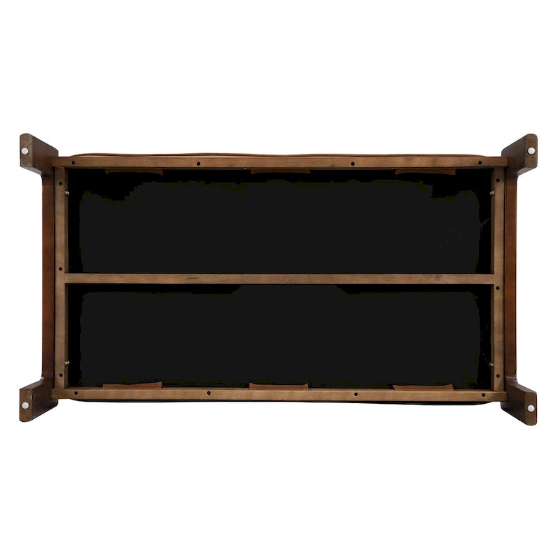 48-Inch Rectangle Button-Tufted PU Leather Ottoman Coffee Table with Rubberwood Frame