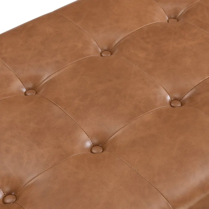 48-Inch Rectangle Button-Tufted PU Leather Ottoman Coffee Table with Rubberwood Frame