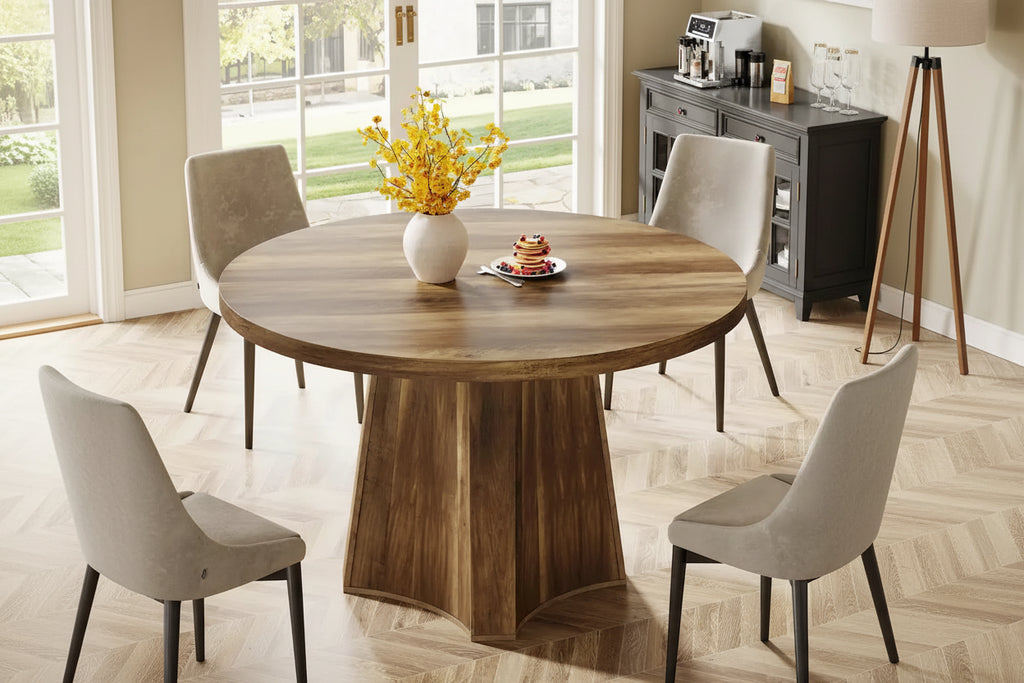Round Dining Table for 4-6 People, 47-Inch Farmhouse Kitchen Table