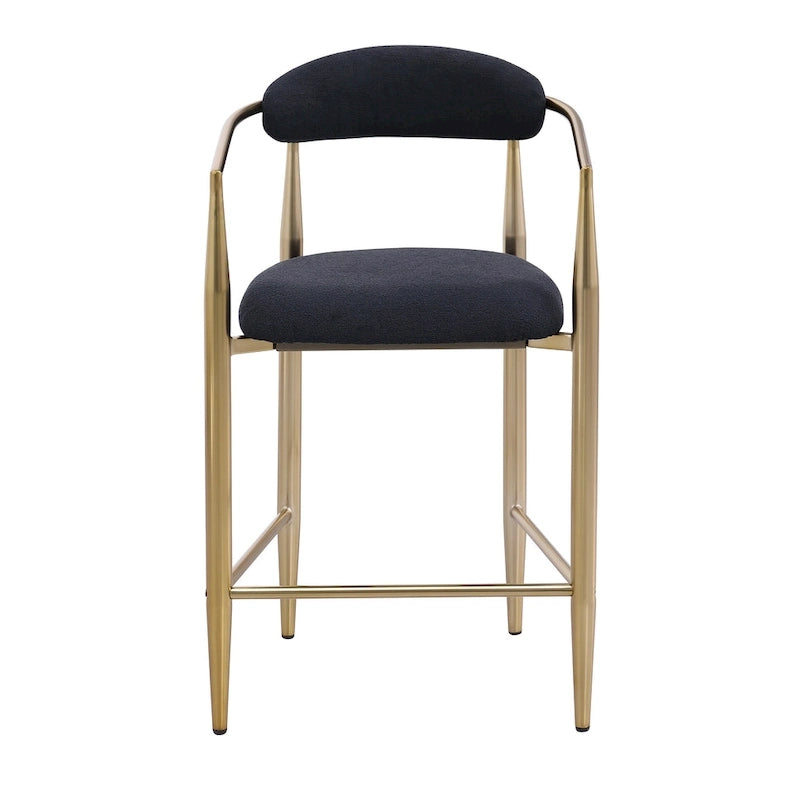 Bar Stools Set of 2, Counter Height Chairs with Upholstered Back, Kitchen Island Chairs with Arm and Metal Legs