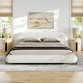 Upholstered Bed Frame with Boucle Fabric and Solid Wood Legs