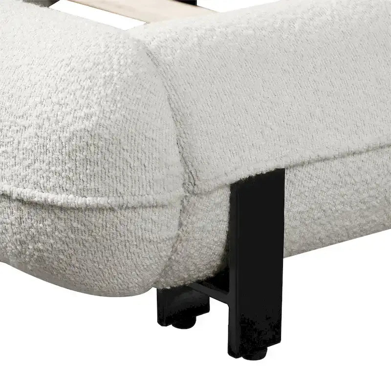 Upholstered Bed Frame with Boucle Fabric and Solid Wood Legs