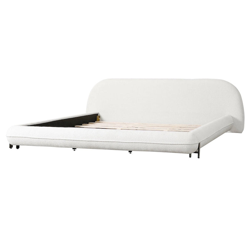 Upholstered Bed Frame with Boucle Fabric and Solid Wood Legs