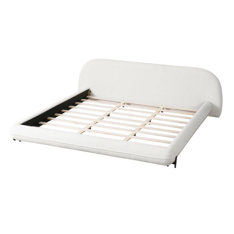 Upholstered Bed Frame with Boucle Fabric and Solid Wood Legs