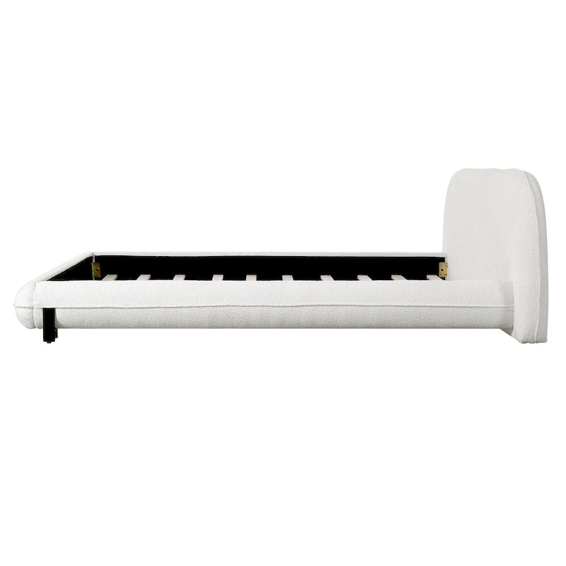 Upholstered Bed Frame with Boucle Fabric and Solid Wood Legs