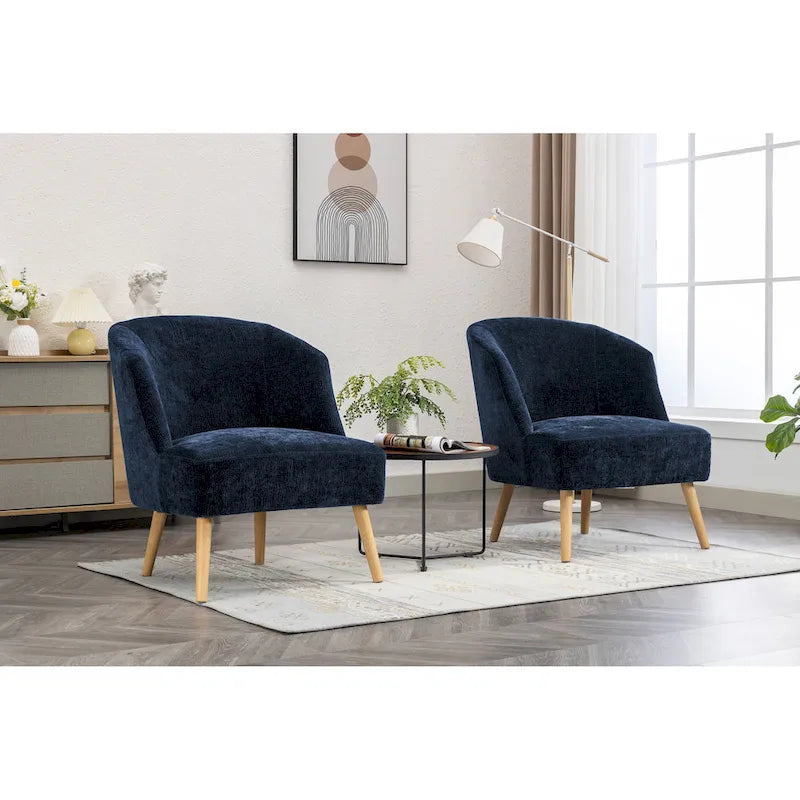 Corduroy Accent Barrel Chair with Contoured Back and Rubberwood Legs