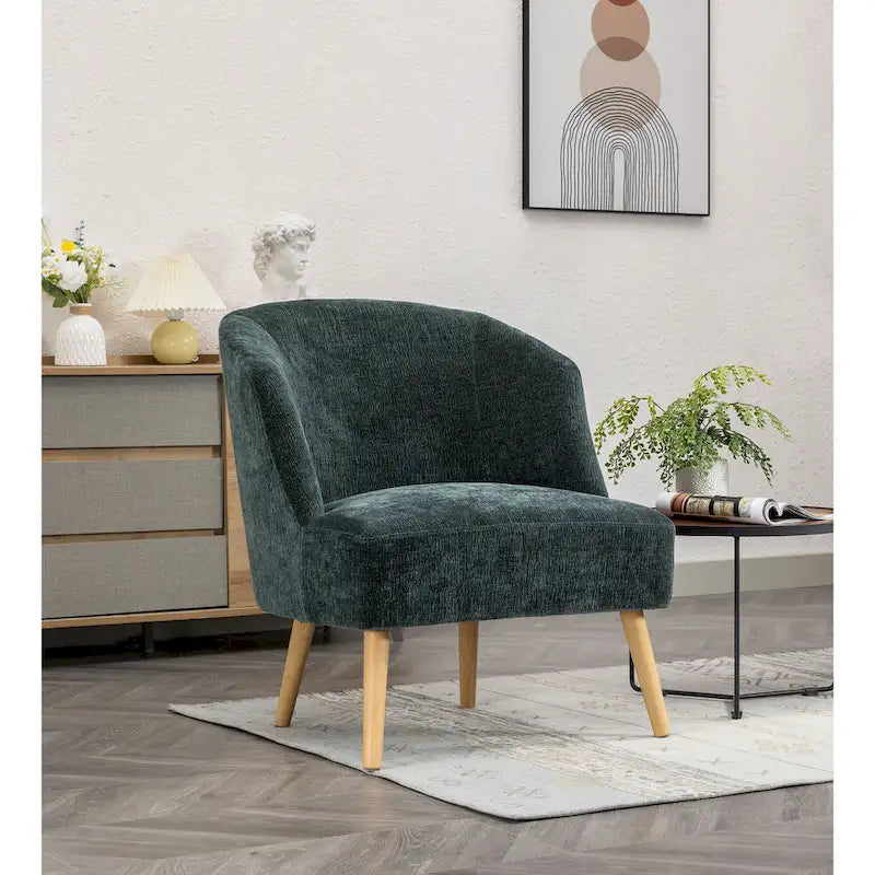 Corduroy Accent Barrel Chair with Contoured Back and Rubberwood Legs