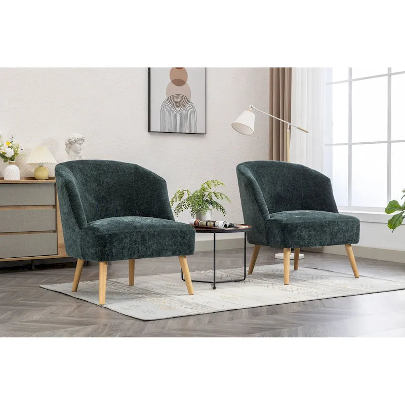Corduroy Accent Barrel Chair with Contoured Back and Rubberwood Legs