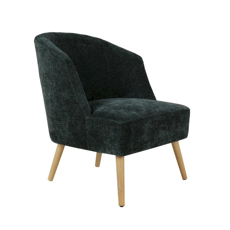 Corduroy Accent Barrel Chair with Contoured Back and Rubberwood Legs