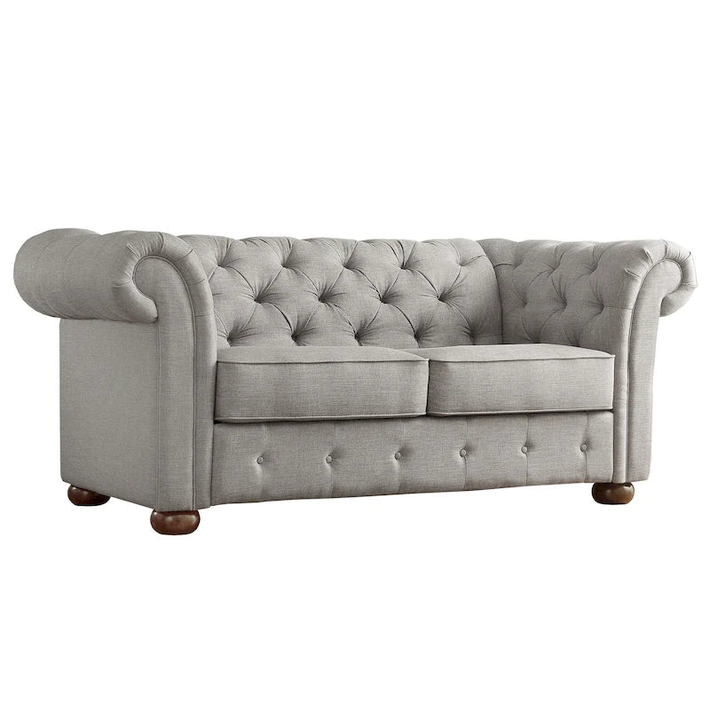 Chesterfield Loveseat with Button-Tufted Rolled Arms and Espresso Bun Feet