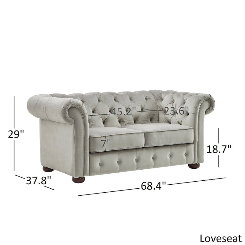 Chesterfield Loveseat with Button-Tufted Rolled Arms and Espresso Bun Feet