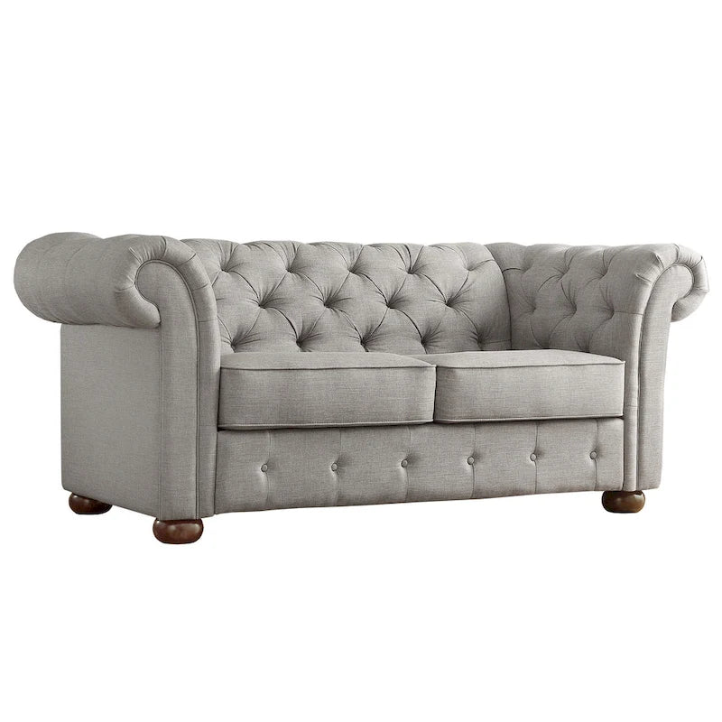 Chesterfield Loveseat with Button-Tufted Rolled Arms and Espresso Bun Feet