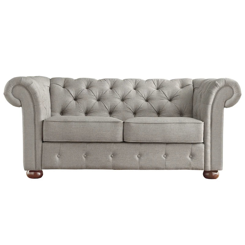 Chesterfield Loveseat with Button-Tufted Rolled Arms and Espresso Bun Feet