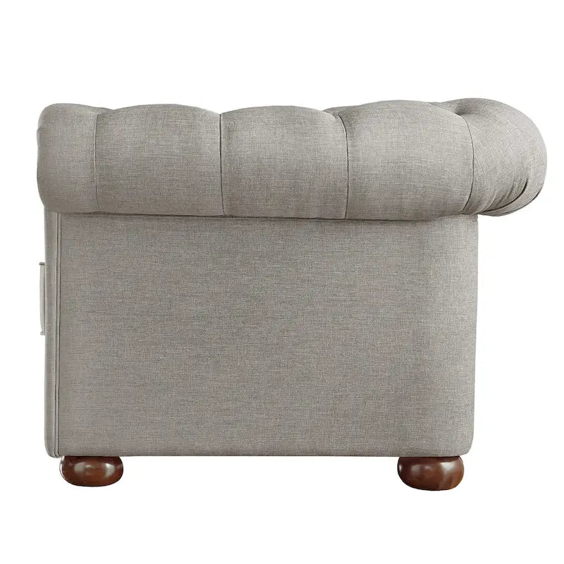 Chesterfield Loveseat with Button-Tufted Rolled Arms and Espresso Bun Feet