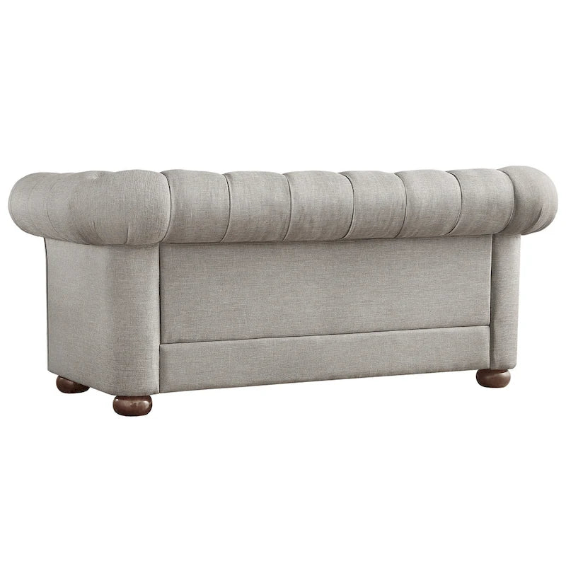 Chesterfield Loveseat with Button-Tufted Rolled Arms and Espresso Bun Feet