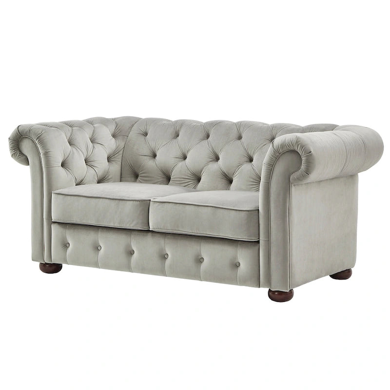 Chesterfield Loveseat with Button-Tufted Rolled Arms and Espresso Bun Feet