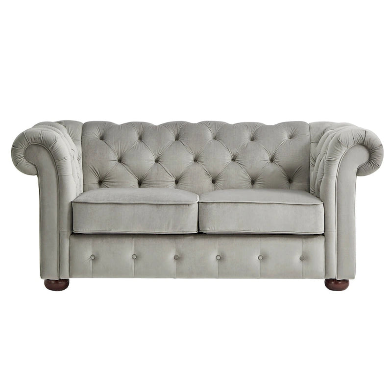 Chesterfield Loveseat with Button-Tufted Rolled Arms and Espresso Bun Feet
