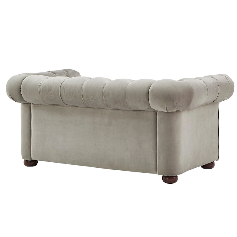 Chesterfield Loveseat with Button-Tufted Rolled Arms and Espresso Bun Feet