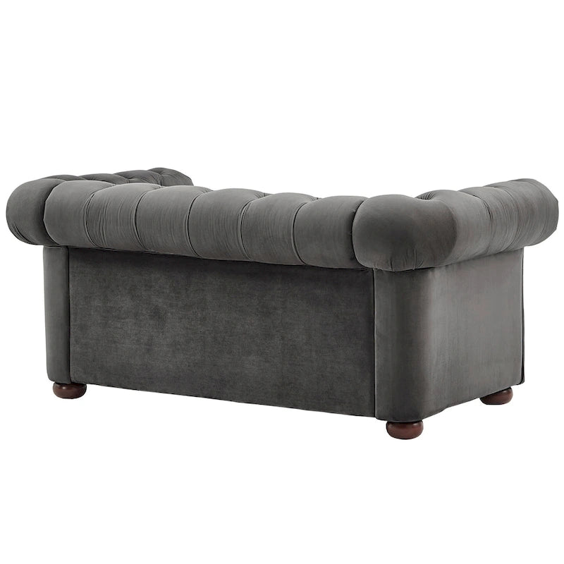 Chesterfield Loveseat with Button-Tufted Rolled Arms and Espresso Bun Feet