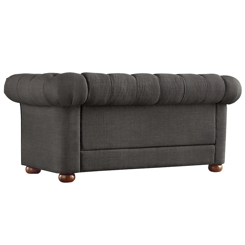 Chesterfield Loveseat with Button-Tufted Rolled Arms and Espresso Bun Feet