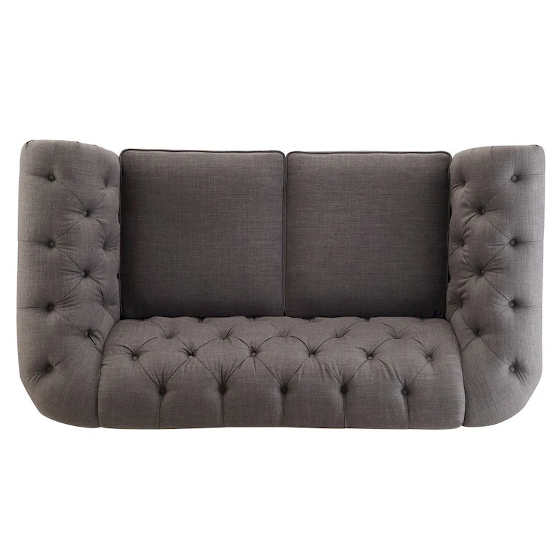 Chesterfield Loveseat with Button-Tufted Rolled Arms and Espresso Bun Feet