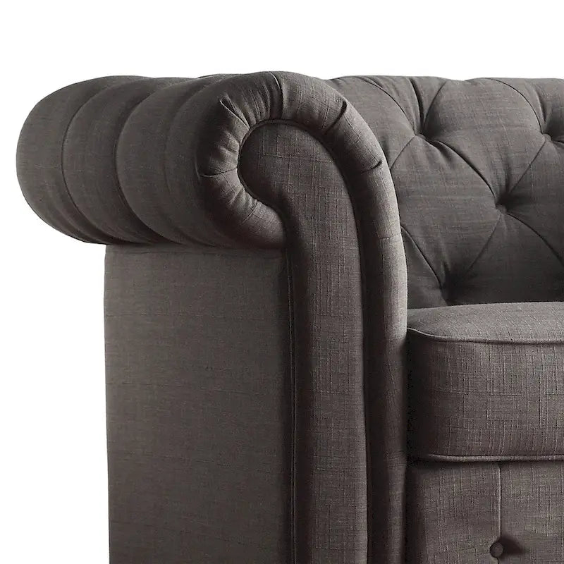 Chesterfield Loveseat with Button-Tufted Rolled Arms and Espresso Bun Feet