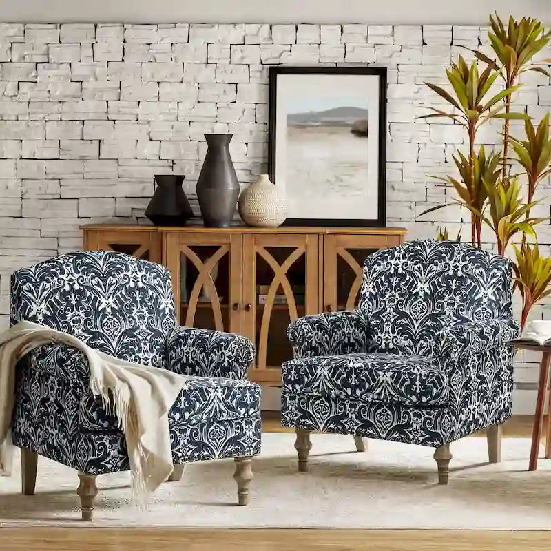 Farmhouse Nailhead Accent Armchair with Rolled Arms - Set of 2