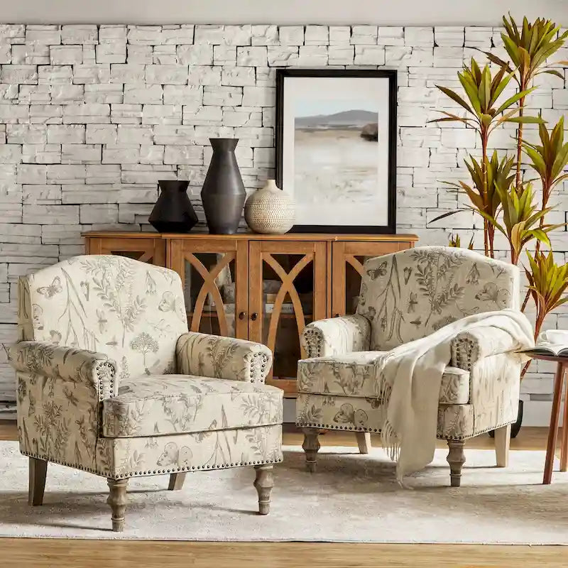 Farmhouse Nailhead Accent Armchair with Rolled Arms - Set of 2