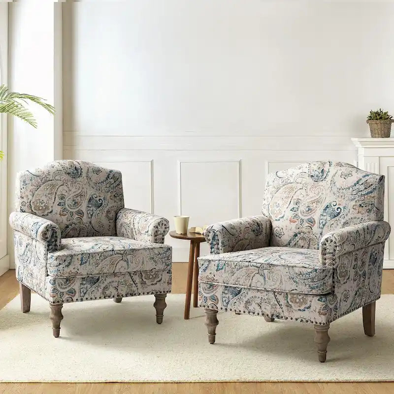 Farmhouse Nailhead Accent Armchair with Rolled Arms - Set of 2