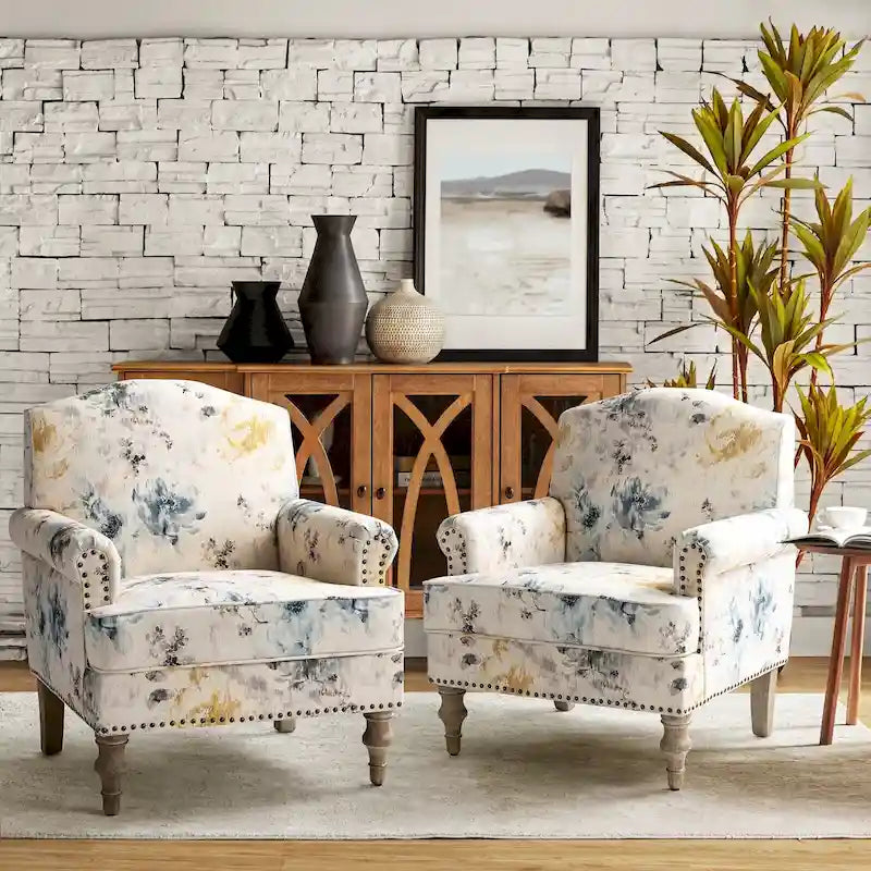 Farmhouse Nailhead Accent Armchair with Rolled Arms - Set of 2