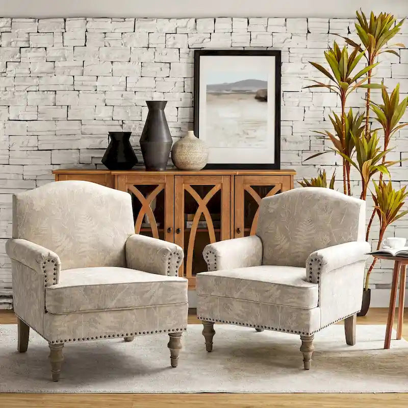 Farmhouse Nailhead Accent Armchair with Rolled Arms - Set of 2