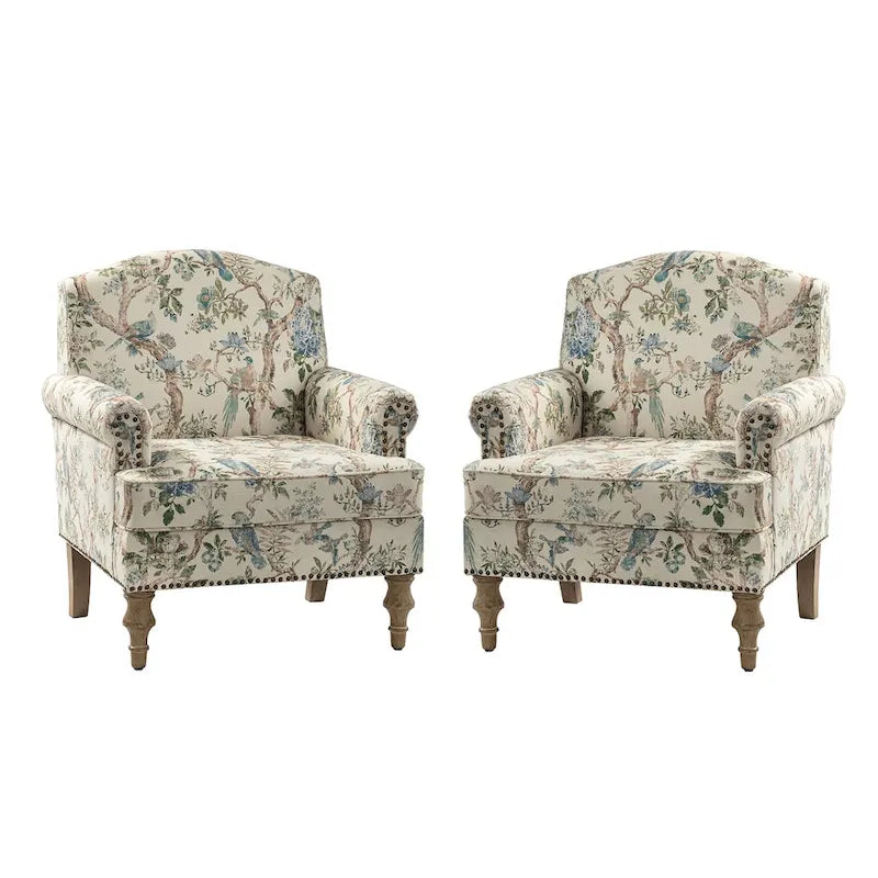 Farmhouse Nailhead Accent Armchair with Rolled Arms - Set of 2