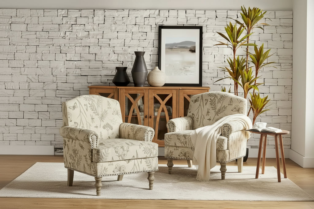 Farmhouse Nailhead Accent Armchair with Rolled Arms - Set of 2
