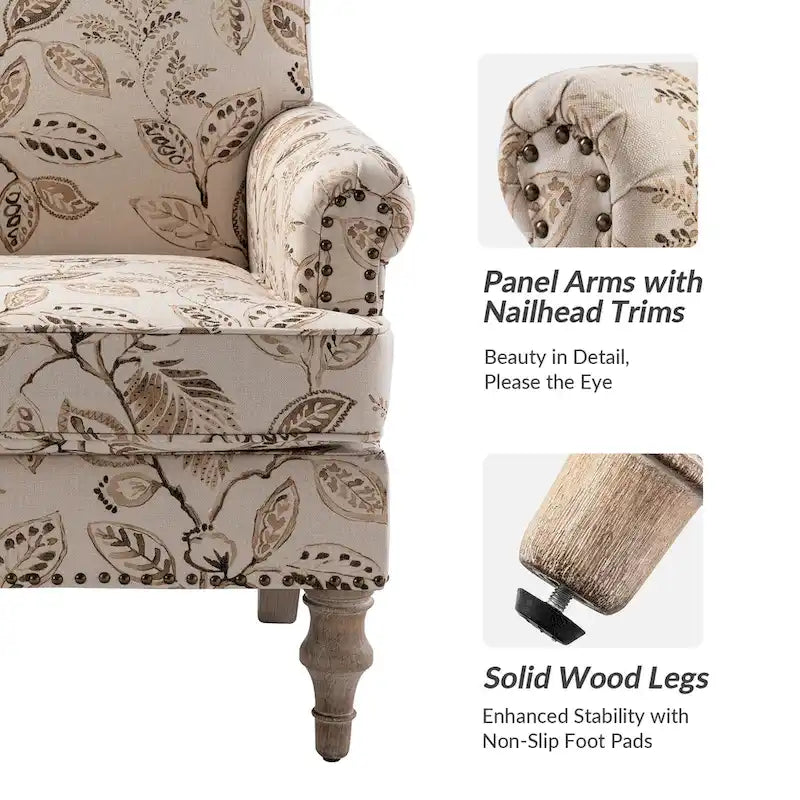 Farmhouse Nailhead Accent Armchair with Rolled Arms - Set of 2
