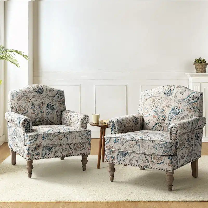Farmhouse Nailhead Accent Armchair with Rolled Arms - Set of 2