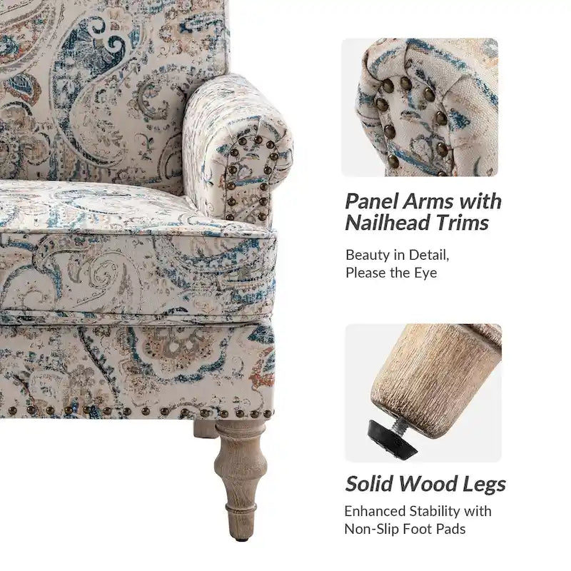 Farmhouse Nailhead Accent Armchair with Rolled Arms - Set of 2