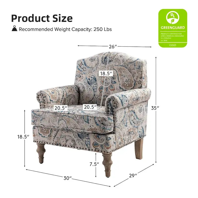 Farmhouse Nailhead Accent Armchair with Rolled Arms - Set of 2
